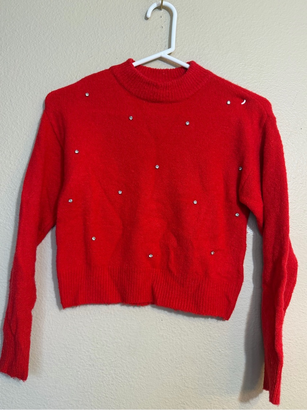 Chelsea & Violet Red Embellished Mock Neck girls Sweater 8/10
